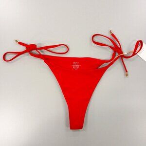 Quince Italian High Leg Bikini Bottom Women's Size XL Red Ties w/Gold Tabs
